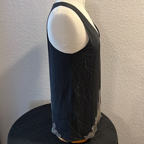 MM Couture Black Silk Tank Top with Silver Sequined Accent Sz M - Picture 3 of 10